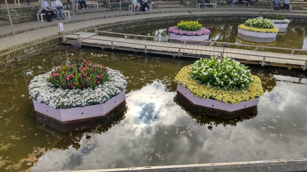 フラワーステージの水面に飾られた花